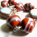 Lampwork Ceramic Bracelet, Elaine Ray Beads, Cranberry, Light Blue, Sterling Silver, Football Beads, Organic Jewelry