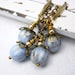 Ice Blue Earrings, Czech Glass, Antiqued Brass, Vintage Style Chain, Gold Filled Beads