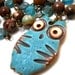 Ceramic Owl and Gemstone Necklace, Multi Colored Jasper, Aqua Blue Turqoise Rustic Ceramic Owl Pendant, Bird Fashion