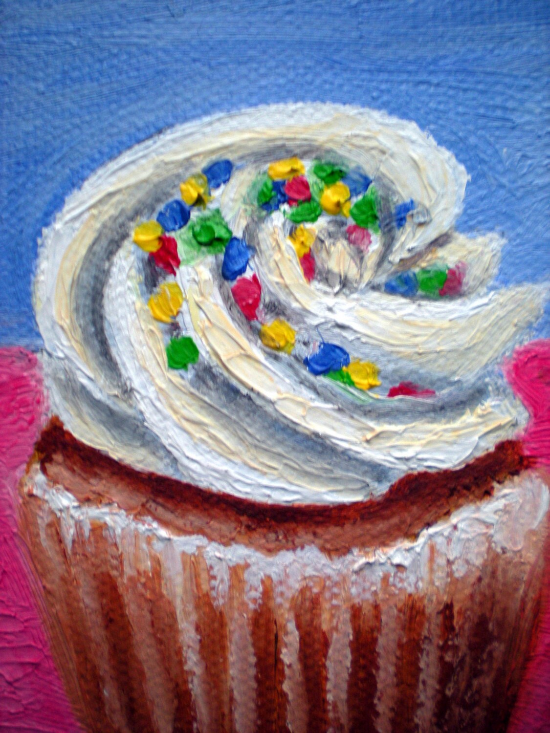 Original Very Vanilla Cupcake Oil Painting 4x6 by cupcakemanor