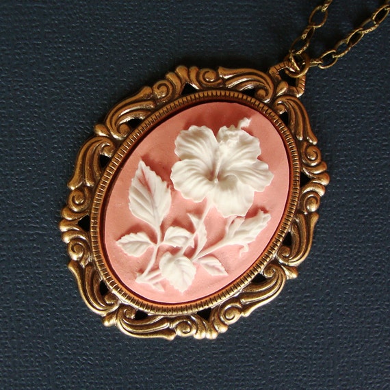 Pink Cameo Hibiscus Floral Victorian Cameo by SimplyChacha