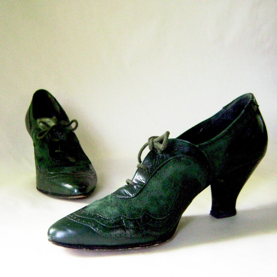 80s PETER FOX Shoes GORGEOUS Forest Green GRANNY Style SZ 7