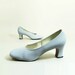 Vintage Shoes 60s Deadstock Ice Blue Bridal Wedding Shoes Chunky Heel Pump Size 7