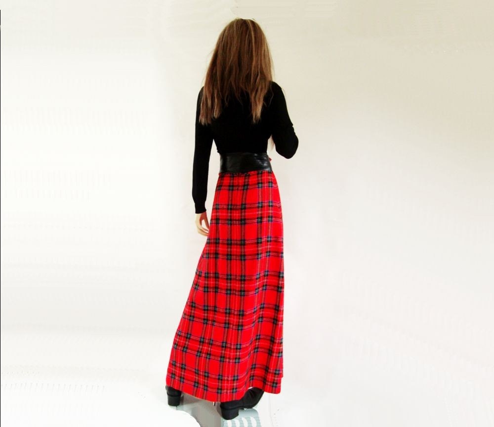 SALE: 70s Maxi Skirt 1970s Vintage Red Plaid by StarletVintage