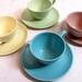 Vintage Tea Cups and Saucers Dishes - set of 4 speckeld pottery from Monterey in California