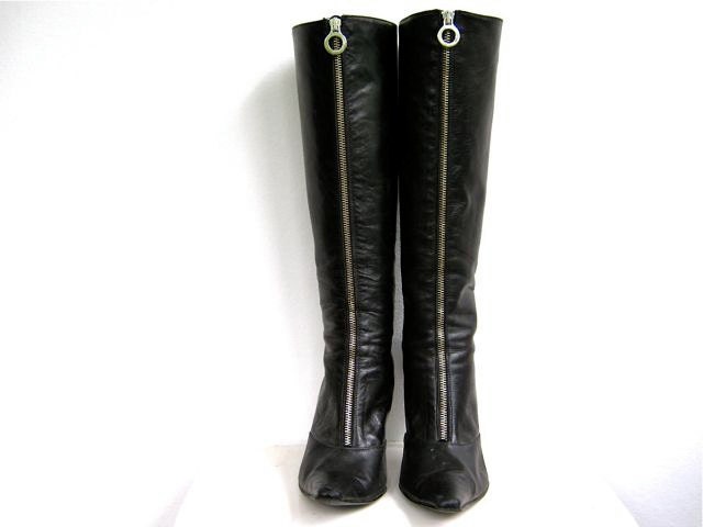 Vintage Italian black leather tall boots by dirtybirdiesvintage