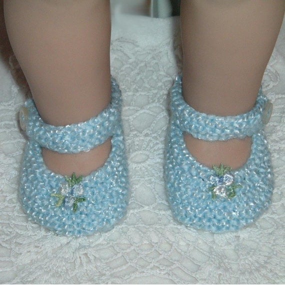 Pale Blue Mary Jane shoes fit American Girl Bitty Baby or 18