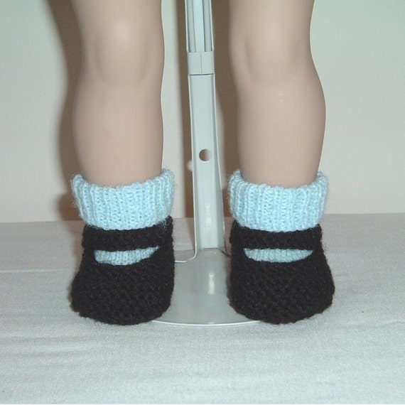 Black Mary Jane Shoes with attached blue socks for 18in and