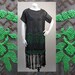 Vintage 1920s Black, Green and Gold Chiffon Tunic Dress with Fringe