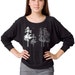 Women's Hemlock tree Raglan, heather black long sleeve shirt, sexy scoop neck pullover, hand screenprint, gift for her