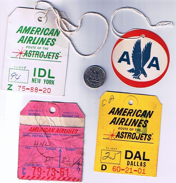 VINTAGE 4 airline luggage tags AMERICAN AIRLINES AA
