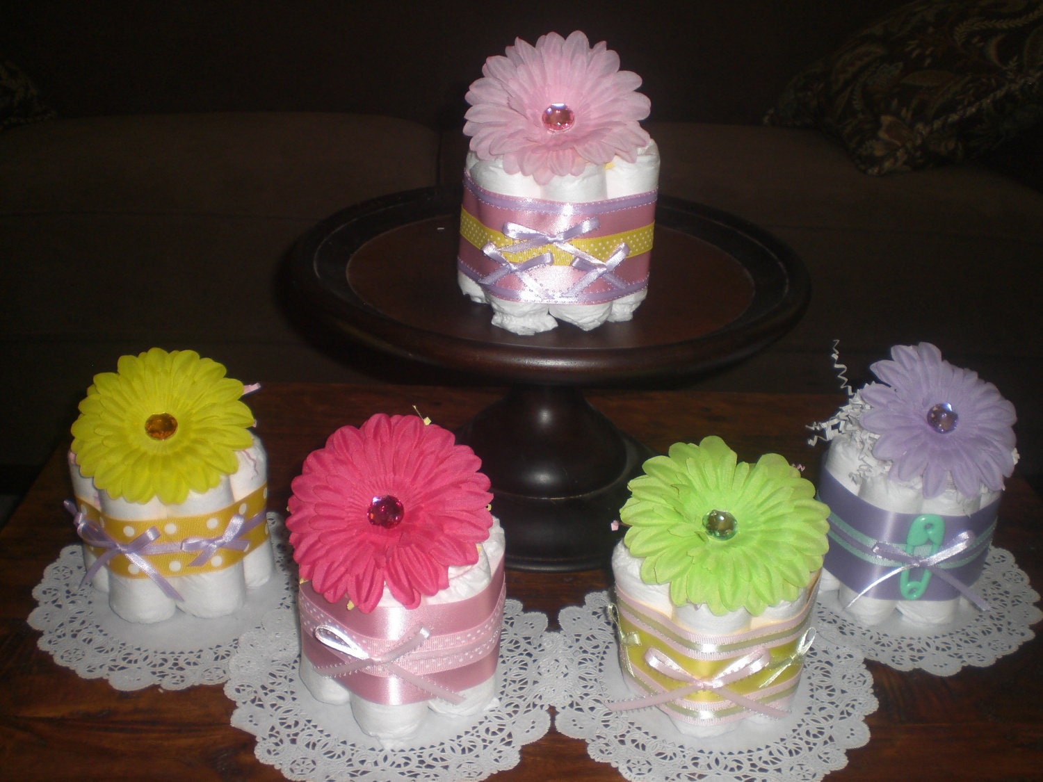 Flower Baby Shower Centerpieces mini diaper cakes different