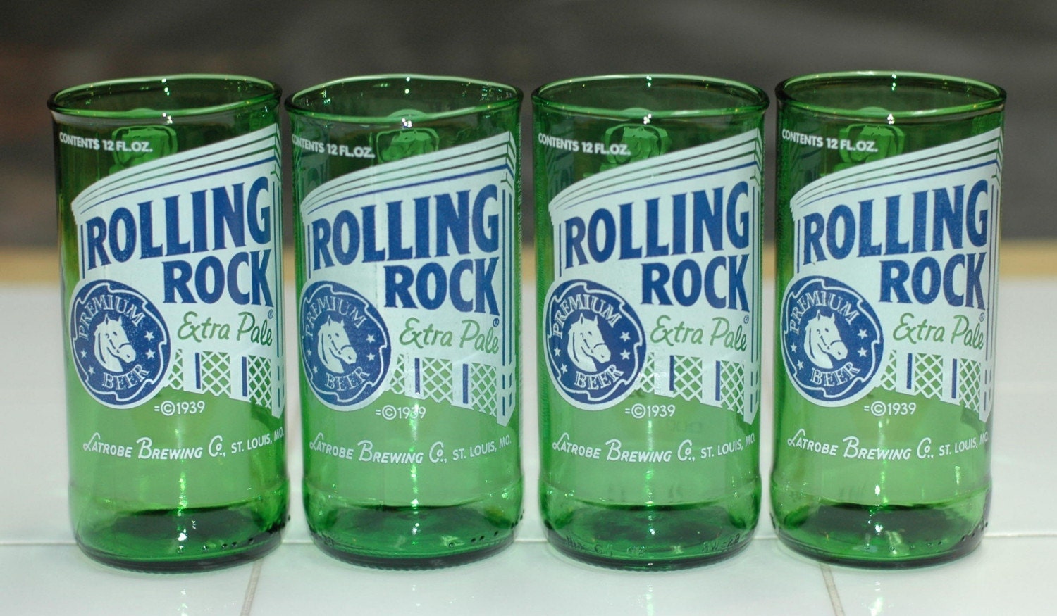 YAVA Glass Recycled Rolling Rock Beer Bottle Glasses by YAVAglass