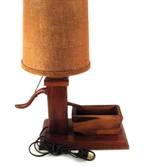Vintage 1950's Wooden Water Pump Lamp