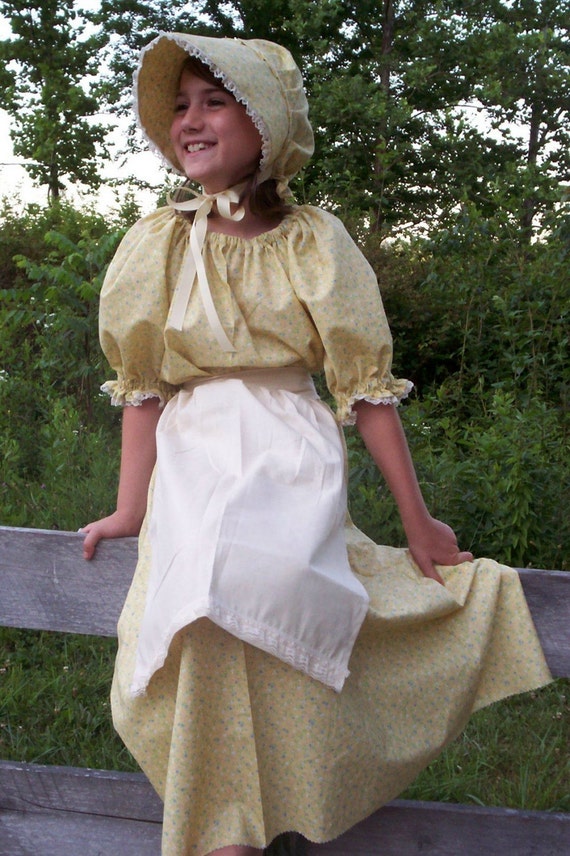 Girls Prairie Pioneer Laura Ingalls dress set sizes 2/4 6/8