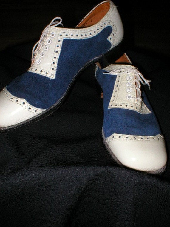 40s Wingtip Oxford Blue Suede/Patent Leather Shoes