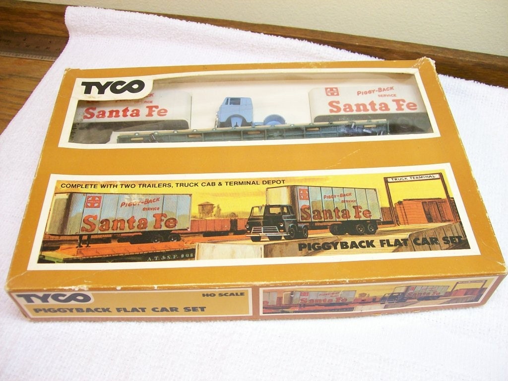 Vintage 70s Tyco Piggyback Flat Car Set No. 348.500 / HO Scale