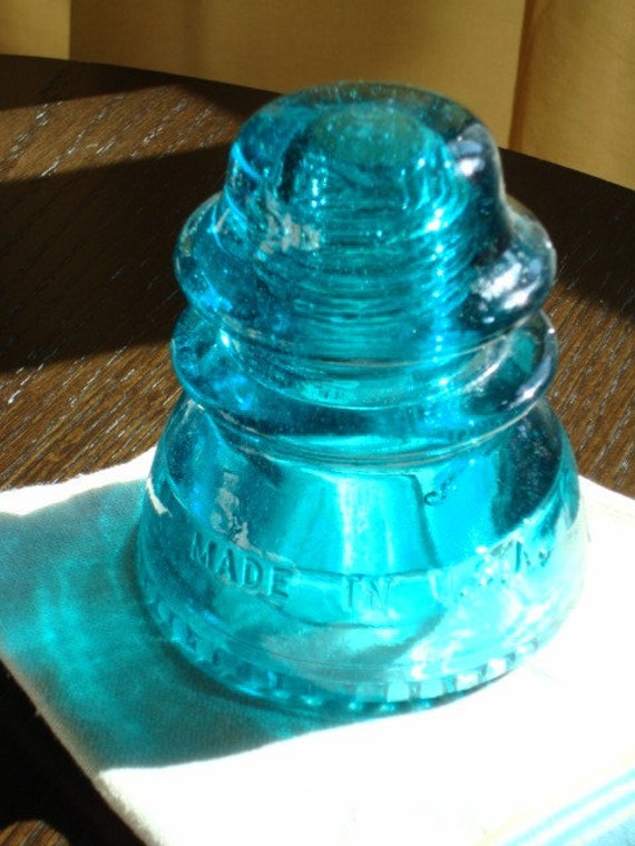 vintage blue glass Hemingray electric insulator cap by inpatria