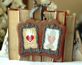 Valentine's Day Wedding Anniversary Gift - Heart in Hand - Antique Velvet Double Frame Love Token Papercut Art