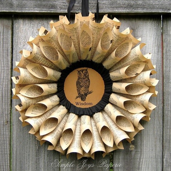 Items similar to MTO OWL Vintage Dictionary Wreath for your Fall Ball