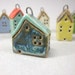 Tiny Frosty BLUE House Pendant in Stoneware