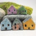 5 Saggar Fired Miniature House Beads...Purple Green Light Blue Copper Green / Red Yellow