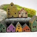 Lucky Nr. 7...Saggar Fired Rustic Miniature Houses...White Blue Purple Green Brown Yellow Orange