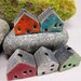 5 Saggar Fired Miniature House Beads...Bright Orange Crackled Blue Red White Green