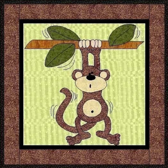 Monty The Monkey Applique Quilt Block PDF Pattern By