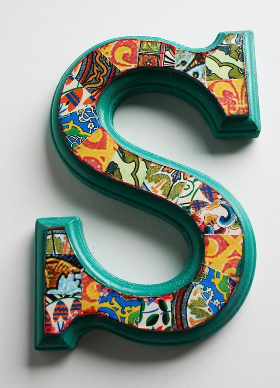 Hand decorated wood letter 'S' 6.5 Home decor