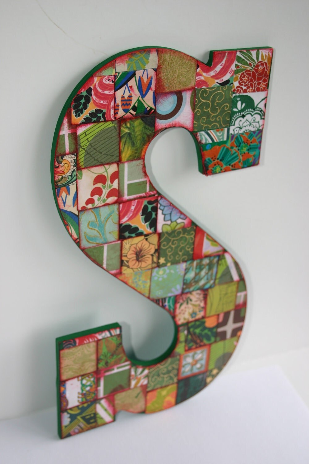 Large decoupage wood letter 'S' Collaged Letter