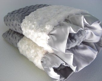 Charcoal Gray and Cream Minky Baby Blanket, 3 Sizes Can Be Personalized