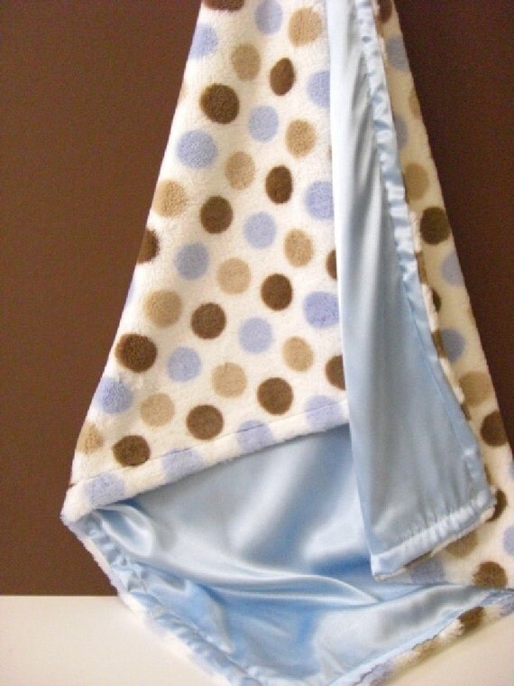 Silky Satin and Blue Minky Baby Boy Blanket with Monogram