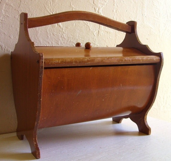Beautiful Vintage Wooden Sewing Notions Storage Box with