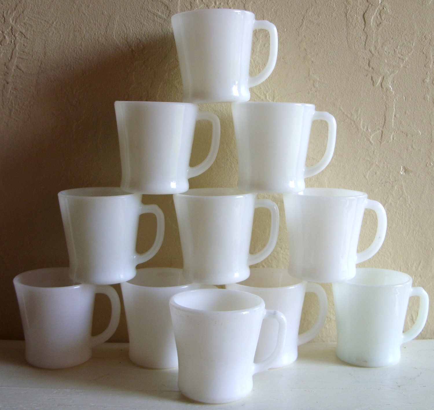 11 Vintage White Milk Glass Mugs Coffee Cups Fire King