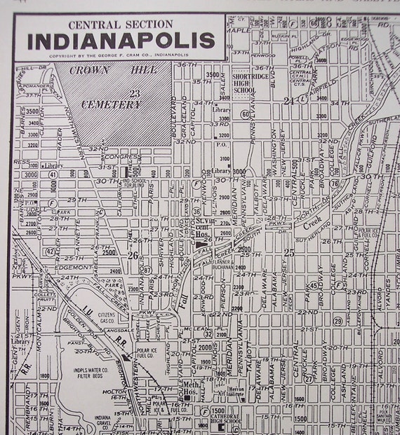 Indianapolis City street Map Vintage 1938 by moosehornvintage