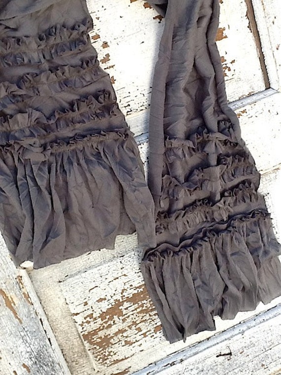 Stone Gray Rustic Ruffles Scarf Cotton Knit Lightweight