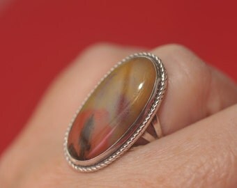 Vintage Agate Stone Sterling Silver Ring