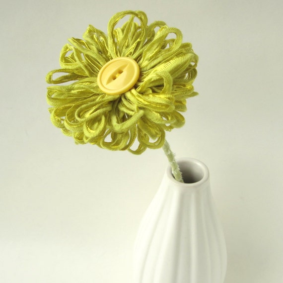 3 Lime Green Ribbon Flowers handmade fabric bouquet