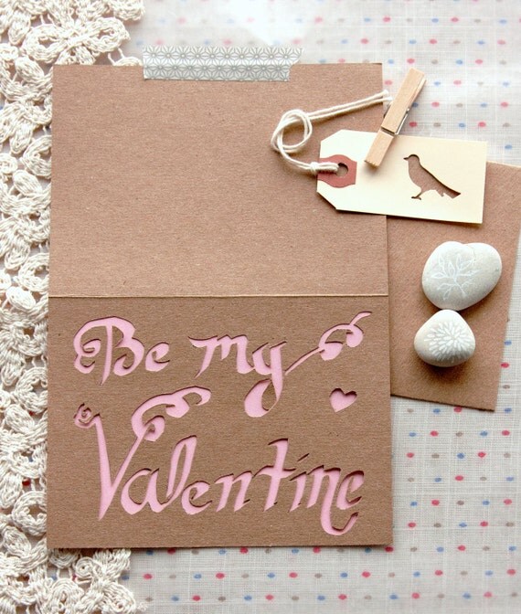 Valentine Card Paper Cut Be My Valentine Calligraphy