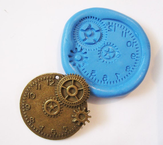 Steampunk Clock Flexible Silicone Push Mold for Polymer clay, Resin,Wax,Miniature Food,Sweets, plaster by MyfioriDes steampunk buy now online