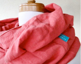 Linen infinity scarf, wrap neck warmer in pink grapefruit, natural linen neck wrap