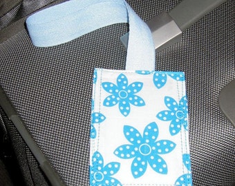Blue Flower luggage tag - white background