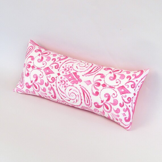 Bohemian Swirls Pillow in Pink 8 by 17 inch by MiCasaBella on Etsy