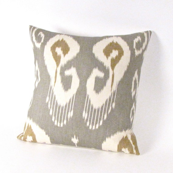 Grey and Brown IKAT Linen Pillow Cover 20