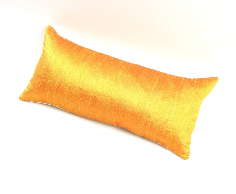 Yellow Silk Pillow 10 by 18 inch Small Yellow Pillow