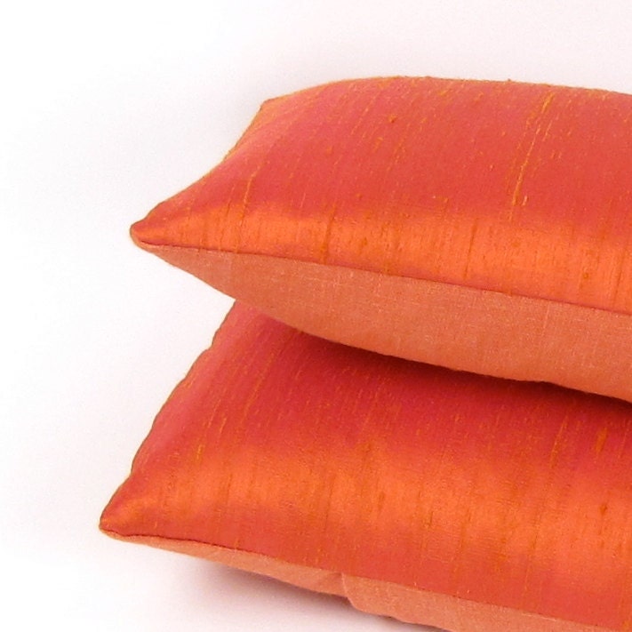 Tangerine Tango Small Silk Pillow Orange Lumbar Pillow