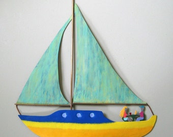 Sailing art - Sailboat - reclaimed metal wall art nautical ocean art by Frivolous Tendencies