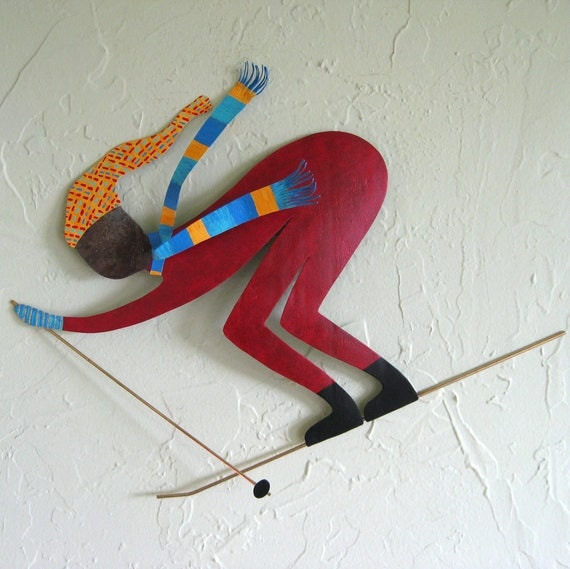 Skier Wall Art Hanging Original Metal Sculpture Signed