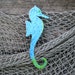 Seahorse Original Turquoise Tropical Wall Art Hanging Handmade from Repurposed Metal